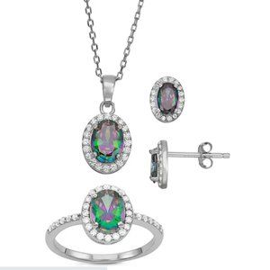Silver Mystic Topaz Cubic Zirconia Earring, Pendant & Ring Set